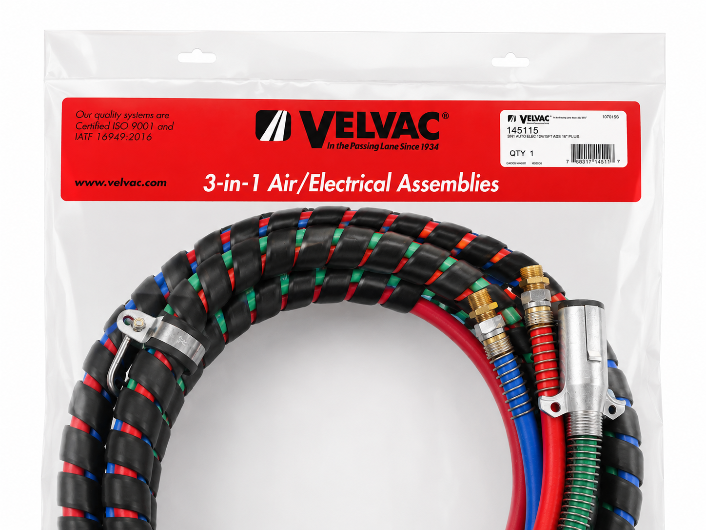 Velvac 3-in-1 air and electrical cable kits for trucks and trailers.